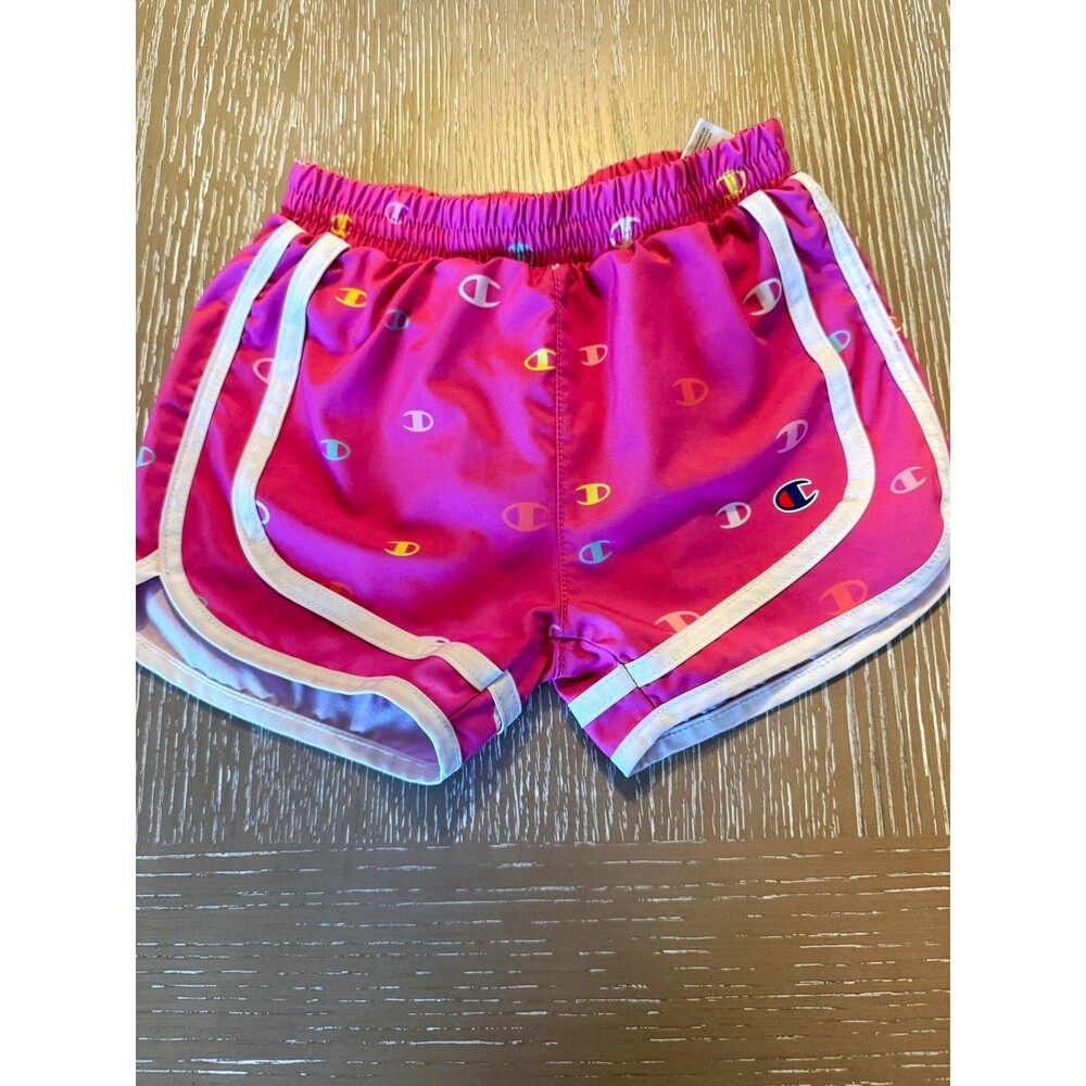 Champion Girls Size 6 Pink Logo Athletic Shorts Elastic Waist Pull-On
